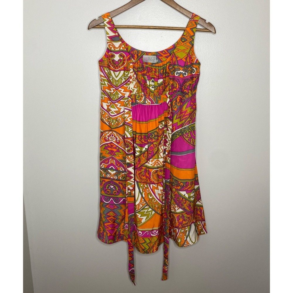 Alice Trixie 100% Silk Dress XS Tie Waist Paisley Mixed Print Sleeveless